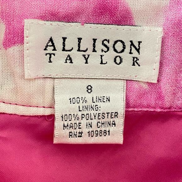 Allison Taylor Floral Skirt 100% Linen Pink Orange White Watercolor Womens Sz 8 - Picture 5 of 5